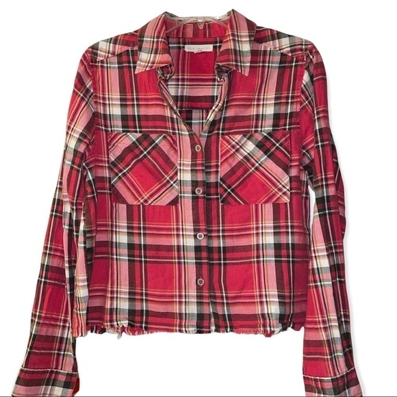 La Hearts Tops - L.A. Hearts Plaid Long Sleeve Button Down Cropped Shirt Size Small